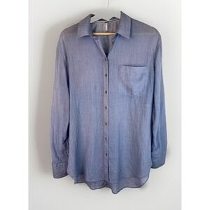 Free People Women's M Blue Rayon Blend Slit Side Button Up Shirt